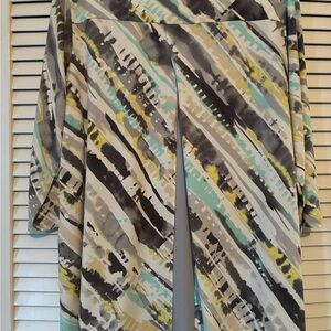 Abstract Watercolor Stripe Top - Aqua, Yellow, Gray